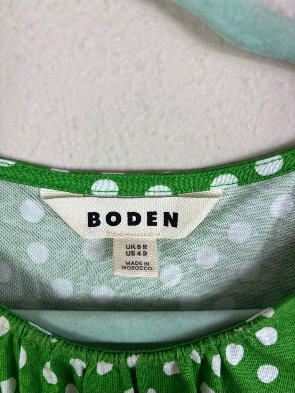 Boden Louisa Short Jersey Dress Green White Polka Dot size 4 R - Picture 6 of 9